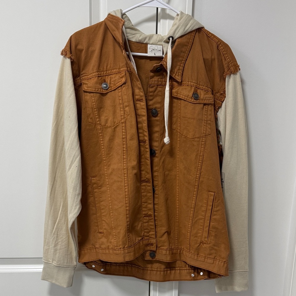 Sew In Love Brown Jean Jacket with Cream Sleeves